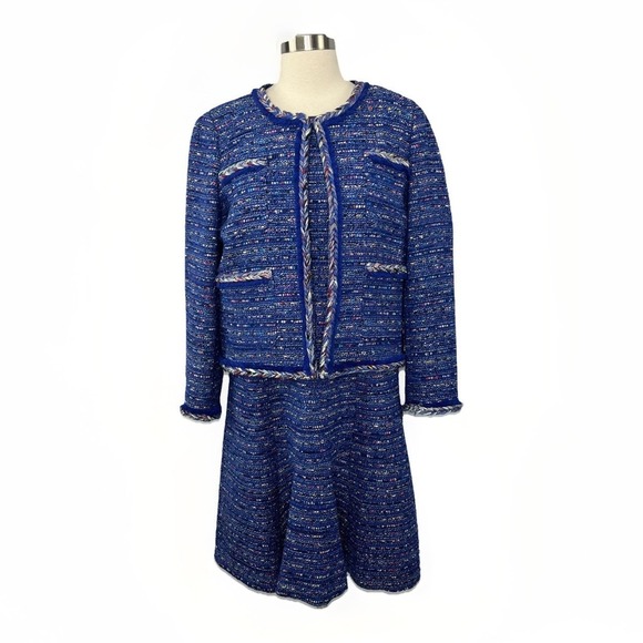 J.Crew Lady Jacket And Dress Suit Set 2 Pc Tweed In Rainbow Confetti Sz 12